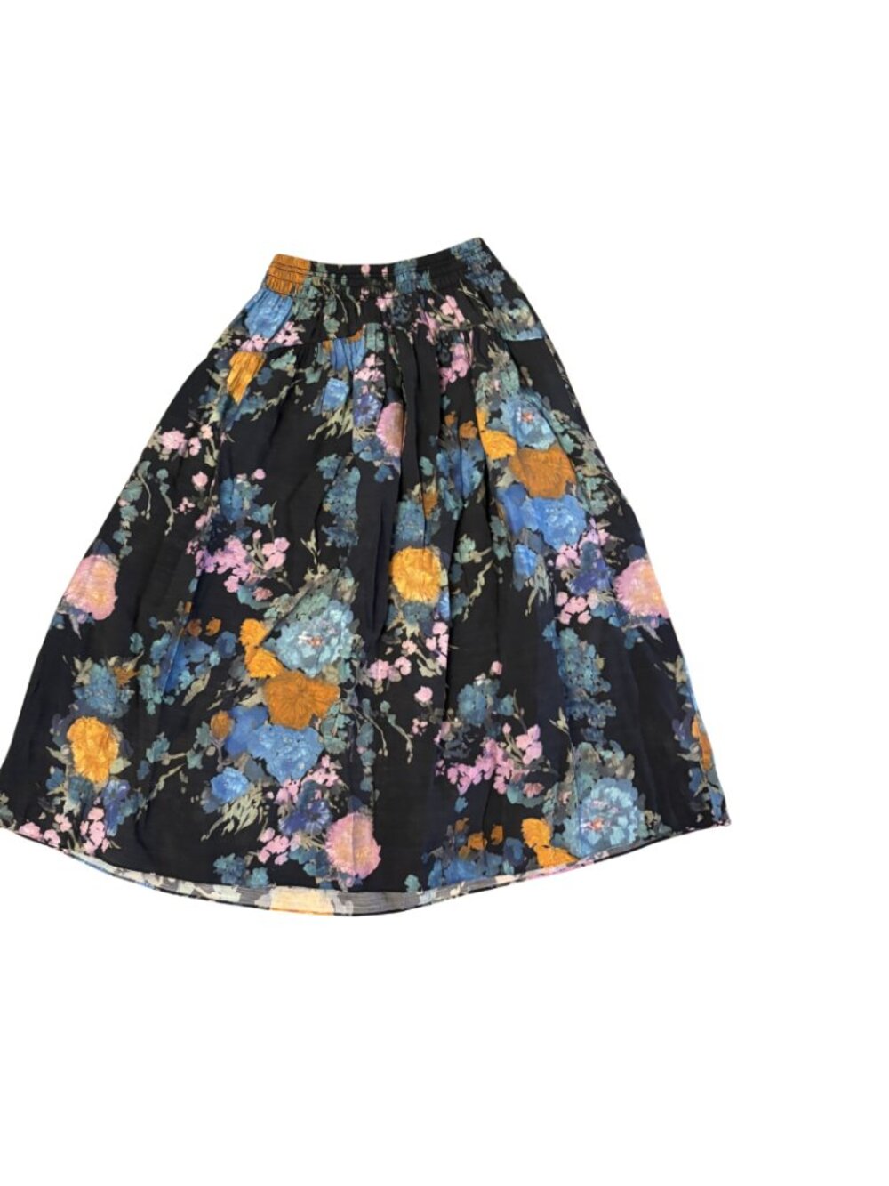 Vince xs Painted Bouquet Smocked-Waist Midi Skirt - Picture 2 of 6